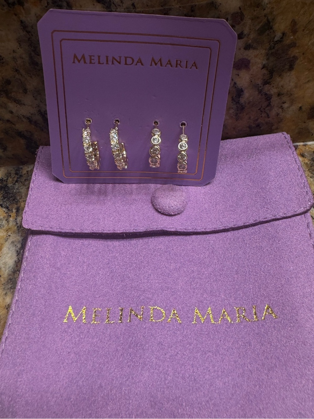 Melinda Maria Gold and White 'They're So Cute' Huggie Earring Set - Picture 4 of 6